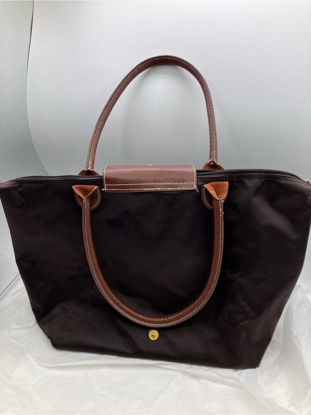 LONGCHAMP Classic Brown Nylon Tote Bag with Leather Trim - Picture 10 of 11